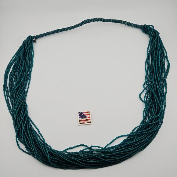 Fossil Multi Strand Seed Beaded Statement Necklace Teal Blue Green Coastal Fairy - Picture 4 of 5